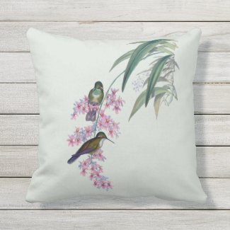 Hummingbirds in Orchids Outdoor Pillow 16x16