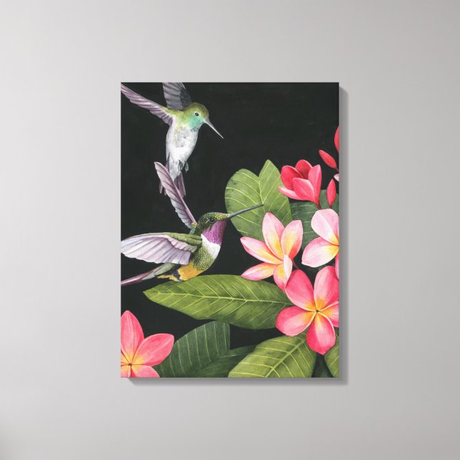 Hummingbirds In the Plumeria Canvas Print (Front)