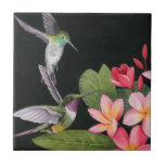 Hummingbirds In the Plumeria Ceramic Tile<br><div class="desc">In the Plumeria I by Grace Popp. Two hummingbirds flutter around tropical pink flowers. | 140388GG</div>