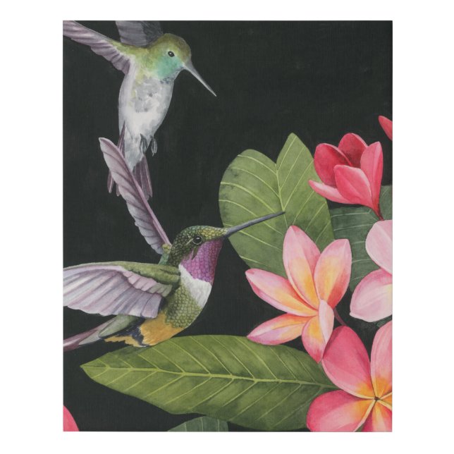 Hummingbirds In the Plumeria Faux Canvas Print (Front)