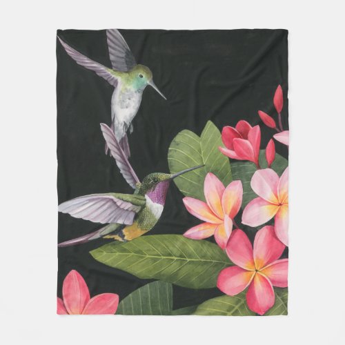 Hummingbirds In the Plumeria Fleece Blanket