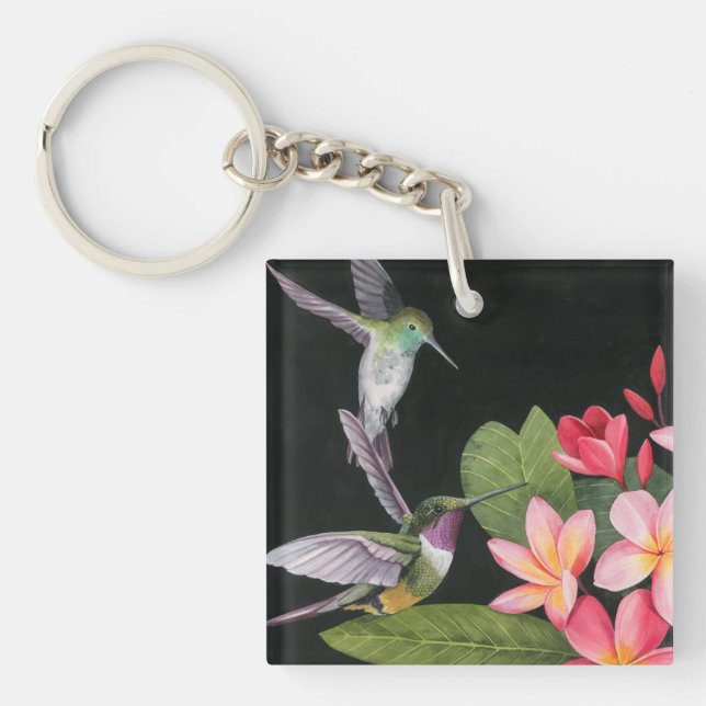 Hummingbirds In the Plumeria Keychain (Front)