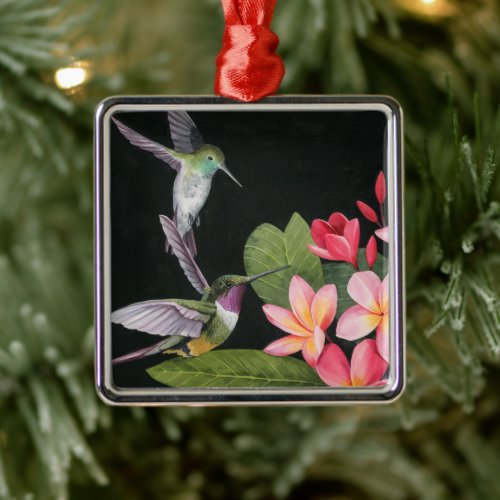 Hummingbirds In the Plumeria Metal Ornament