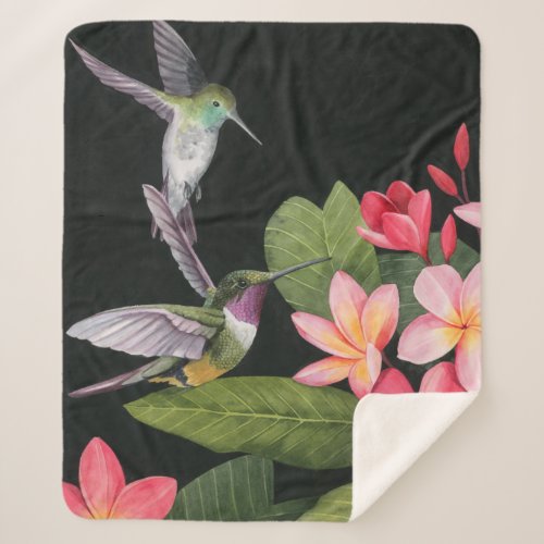 Hummingbirds In the Plumeria Sherpa Blanket