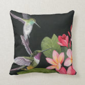 Two Humming Birds with Pink Flowers Needlepoint Pillow