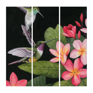 Hummingbirds In the Plumeria Triptych