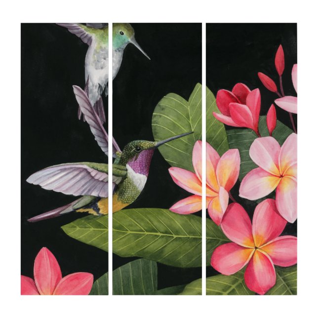 Hummingbirds In the Plumeria Triptych (Front)