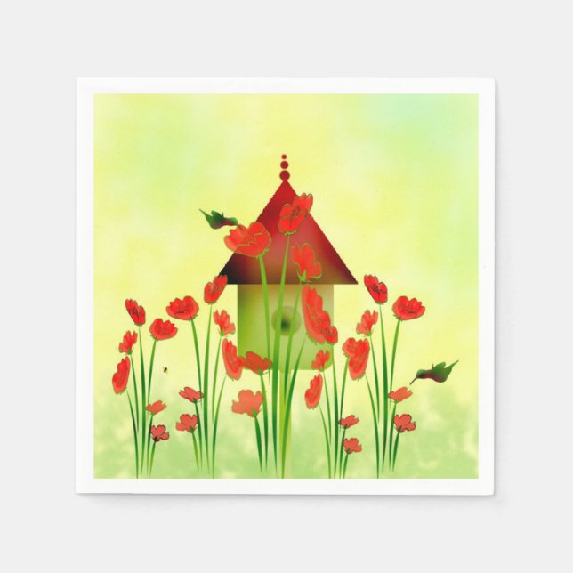 Hummingbirds in the Poppies Paper Napkins (Front)