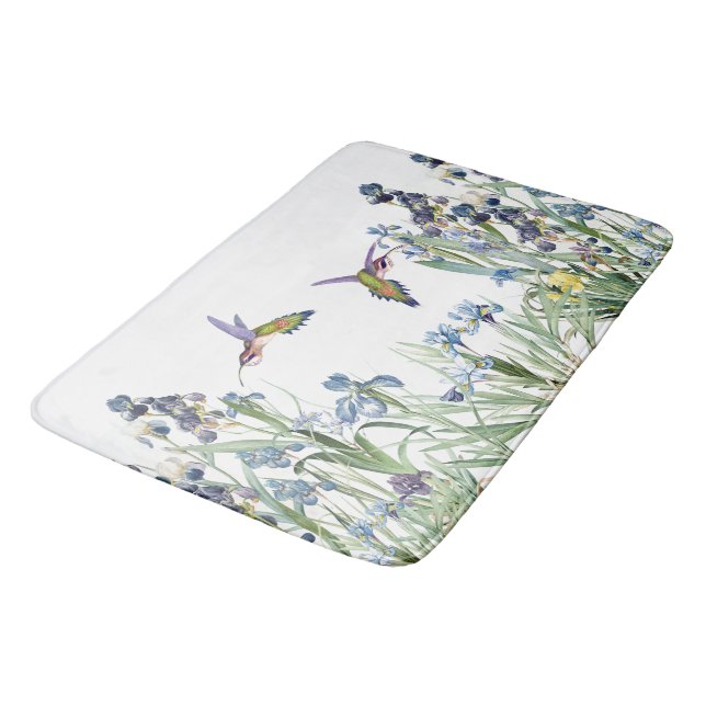 Hummingbirds & Iris Floral Flowers Garden Bath Mat