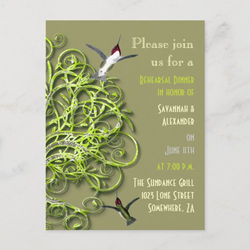 Hummingbirds Lime Tree Rehearsal Dinner Invite