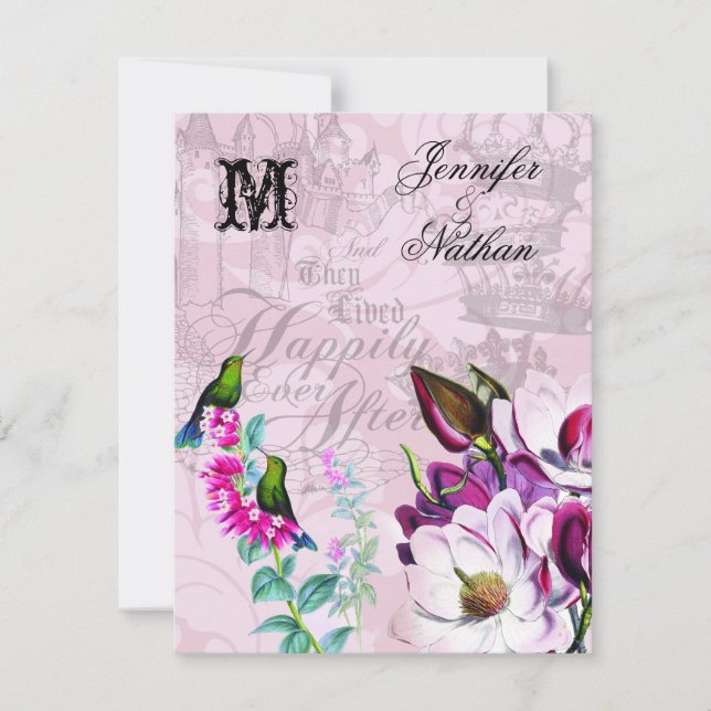 Hummingbirds Magnolias Wedding RSVP Card (Front)