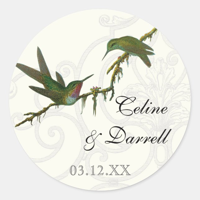 Hummingbirds n Swirls  -  Wedding Sticker or Seal (Front)