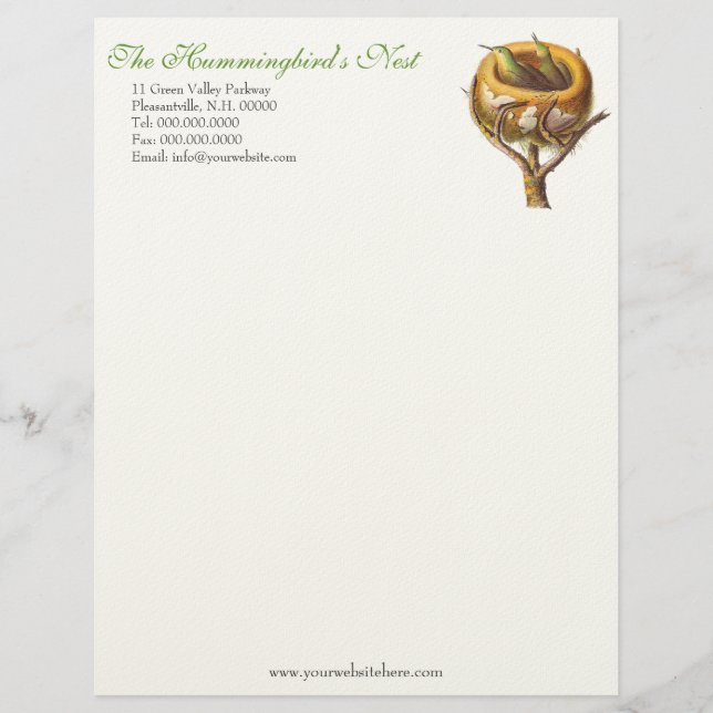 Hummingbird's Nest Letterhead for Humminbird Lover (Front)