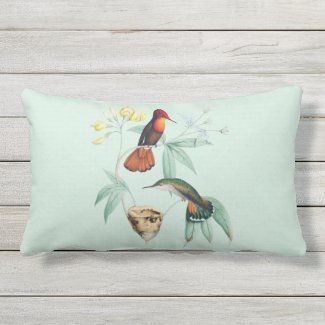 Hummingbirds Nest Natural Outdoor Lumbar Pillow