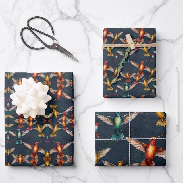 Hummingbirds of all colours wrapping paper sheets (Front)
