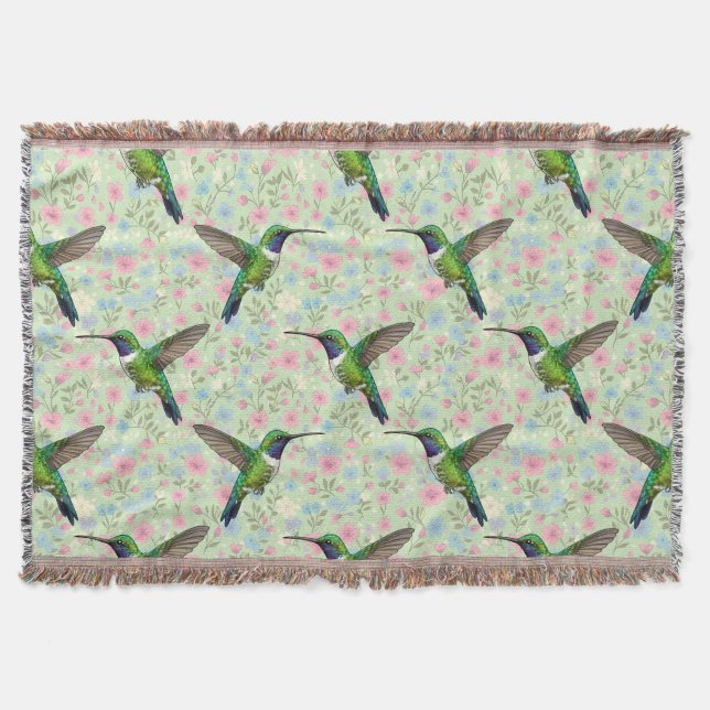 Hummingbirds on a Floral background throw Blanket (Front)