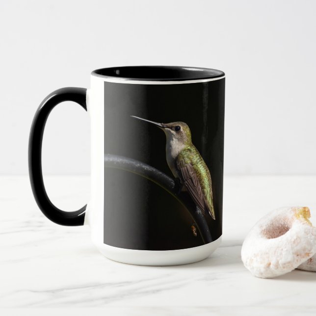 Hummingbirds on Black Mug (With Donut)
