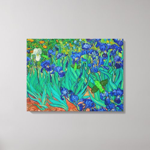 Hummingbirds on Van Goughs Blue Irises Canvas Print