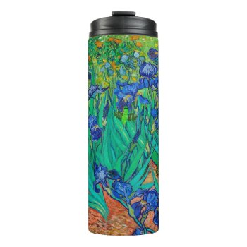 Hummingbirds On Vangough Blue Irises Thermal Tumbler by CardArtFromTheHeart at Zazzle