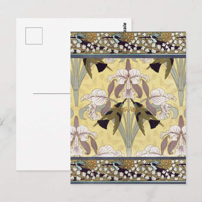 Hummingbirds Orchids Maidenhair Ferns Art Nouveau Postcard (Front/Back)