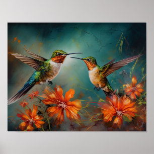 Hummingbirds Painting Art Print Poster