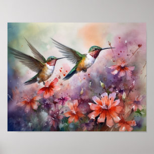 Hummingbirds Painting Art Print Poster