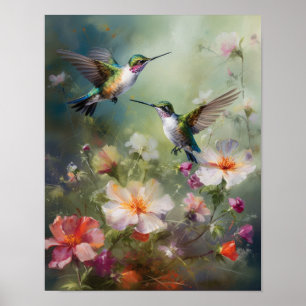 Hummingbirds Painting Art Print Poster