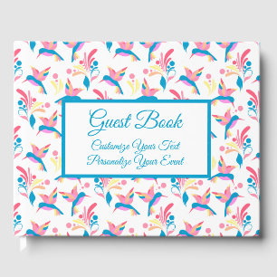 Hummingbirds Pastel Blue Pink Bird Pattern Guest Book