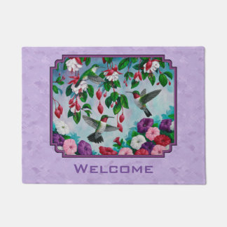Hummingbirds Pink Fuchsia Flowers Lavender Doormat