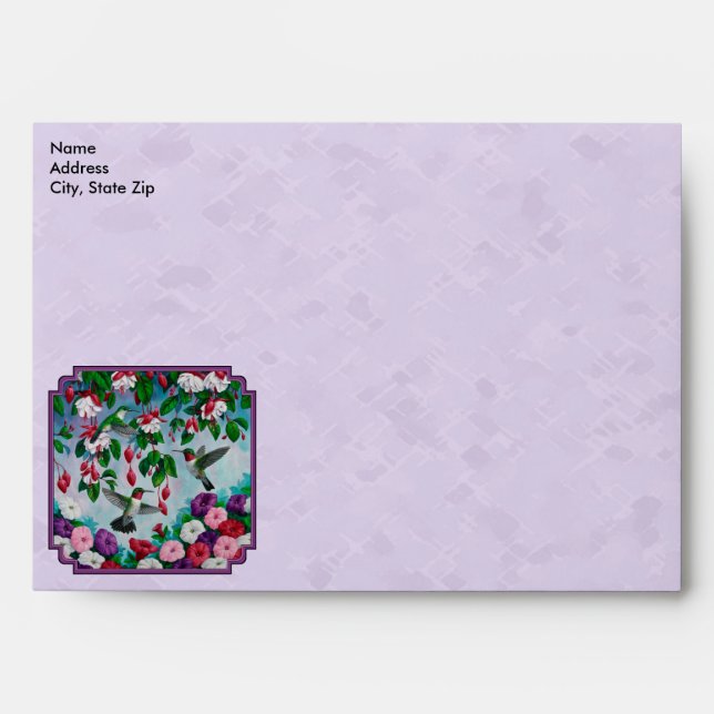 Hummingbirds Pink Fuchsia Flowers Lavender Envelope (Front)