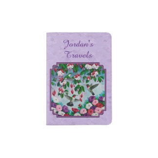 Hummingbirds Pink Fuchsia Flowers Lavender Passport Holder