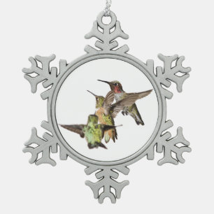 Hummingbirds Snowflake Pewter Christmas Ornament