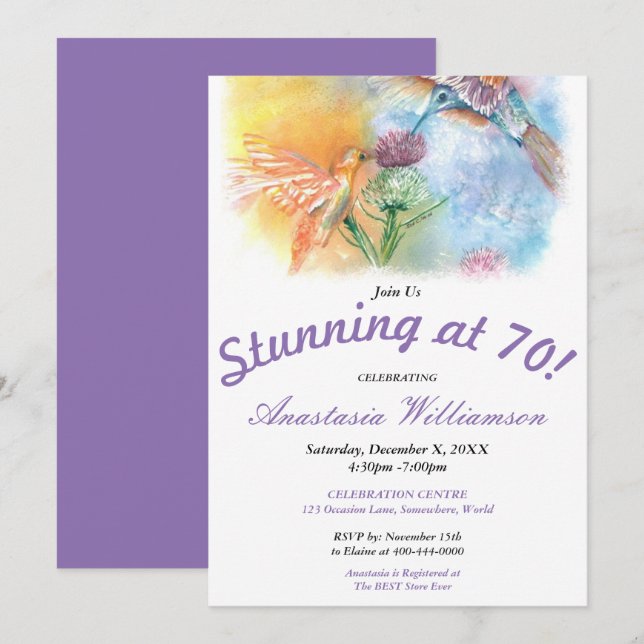 HUMMINGBIRDS STUNNING AT 60! PARTY INVITATION (Front/Back)