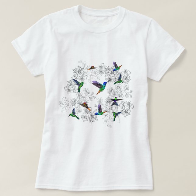 Hummingbirds T-Shirt Orchid Flowers (Design Front)