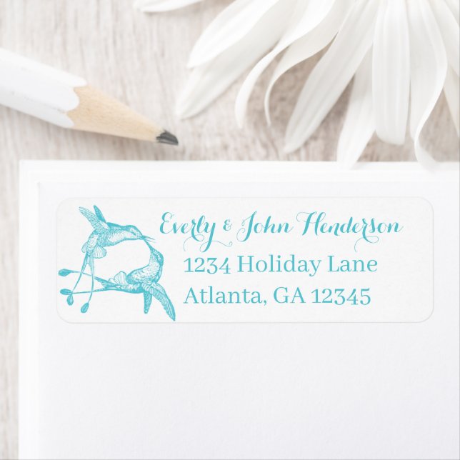 Hummingbirds Teal and Canyon Gold Return Address Label (Insitu)