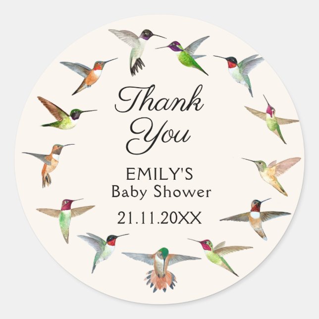 Hummingbirds Thank You Classic Round Sticker (Front)