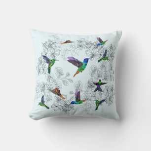 Hummingbirds Throw Pillow Orchid Flowers