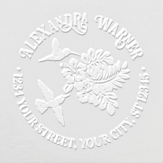 Hummingbirds & Tropical Hibiscuses Name Address  Embosser (Design)