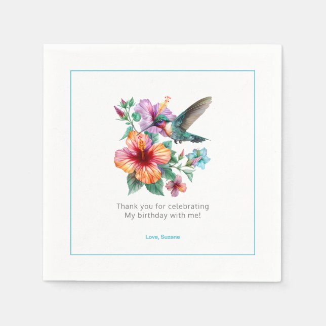 Hummingbirds Two Floral Wreath Birthday Party Napkins (Front)
