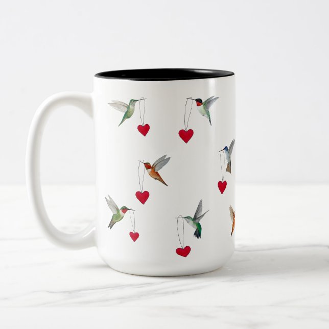 Hummingbirds Valentine's Day Two-Tone Coffee Mug (Left)