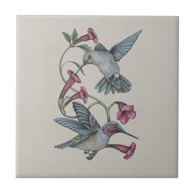 Hummingbirds & Vine Ceramic Tile (Front)