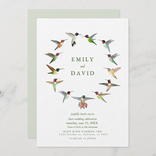 Hummingbirds Wedding Invitation (Front/Back)