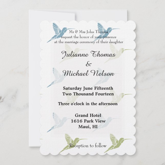 Hummingbirds Wedding Invitation (Front)