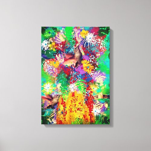 Hummingbirds with Floral Collage Canvas Print