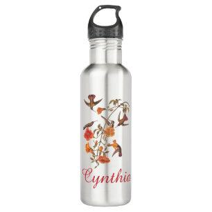 Hummingbirds with Flowering Vine Vintage Art Stainless Steel Water Bottle