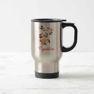 Hummingbirds with Flowering Vine Vintage Art Travel Mug