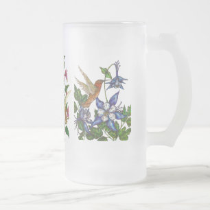 Hummingbirds with flowers frosted glass beer mug