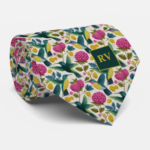 Hummingbirds with Rasberry Flowers Neck Tie