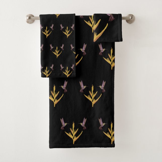Hummingbirds Yellow Flower Bath Towel Set (Insitu)
