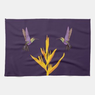 Hummingbirds Yellow Flower Kitchen Towel